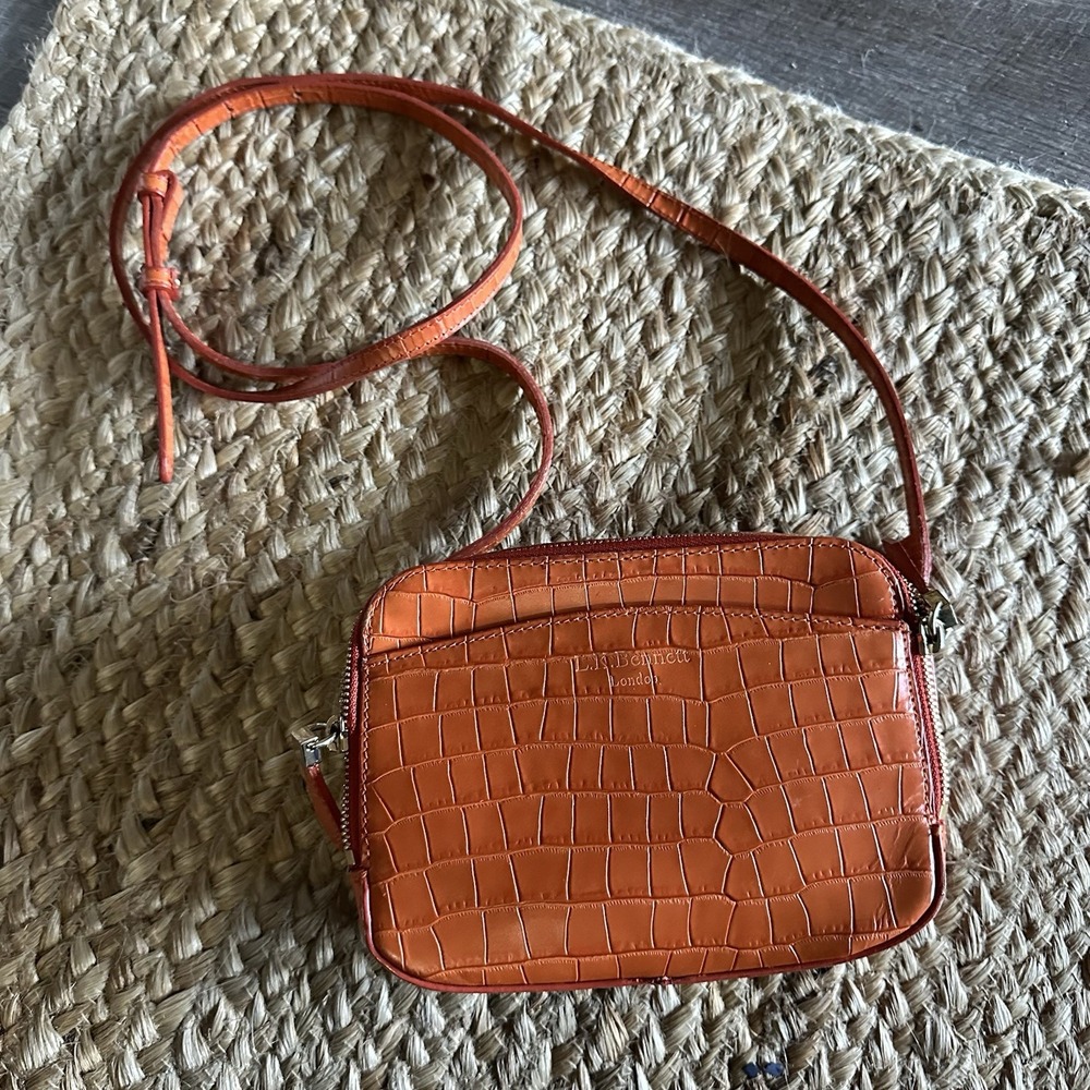 L K Bennet SH Mariel Tangerine Leather Croc Crossbody‎ Bag Purse